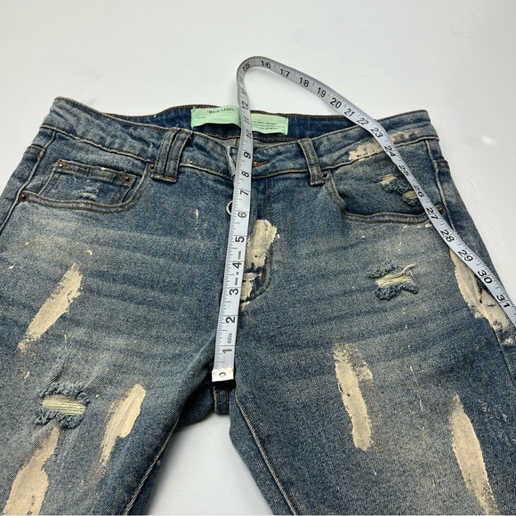 Off-White Distressed Paint Splattered Diagonal Stripe Blue Denim‎ Jeans Mens 30 - Picture 12 of 15